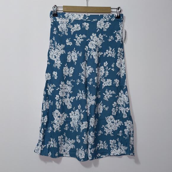 Old navy Crepe A-Line blue floral Midi Skirt women’s size petite small - Picture 1 of 7